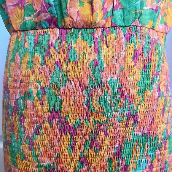 Lost + Wander Eternal Lights Mini Dress Peach Floral Backless Smocking Size L - Picture 7 of 15